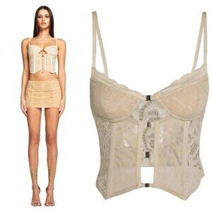 NWT I.AM.GIA Elena Top S Tan Lace Corset Sheer Crop Burnout